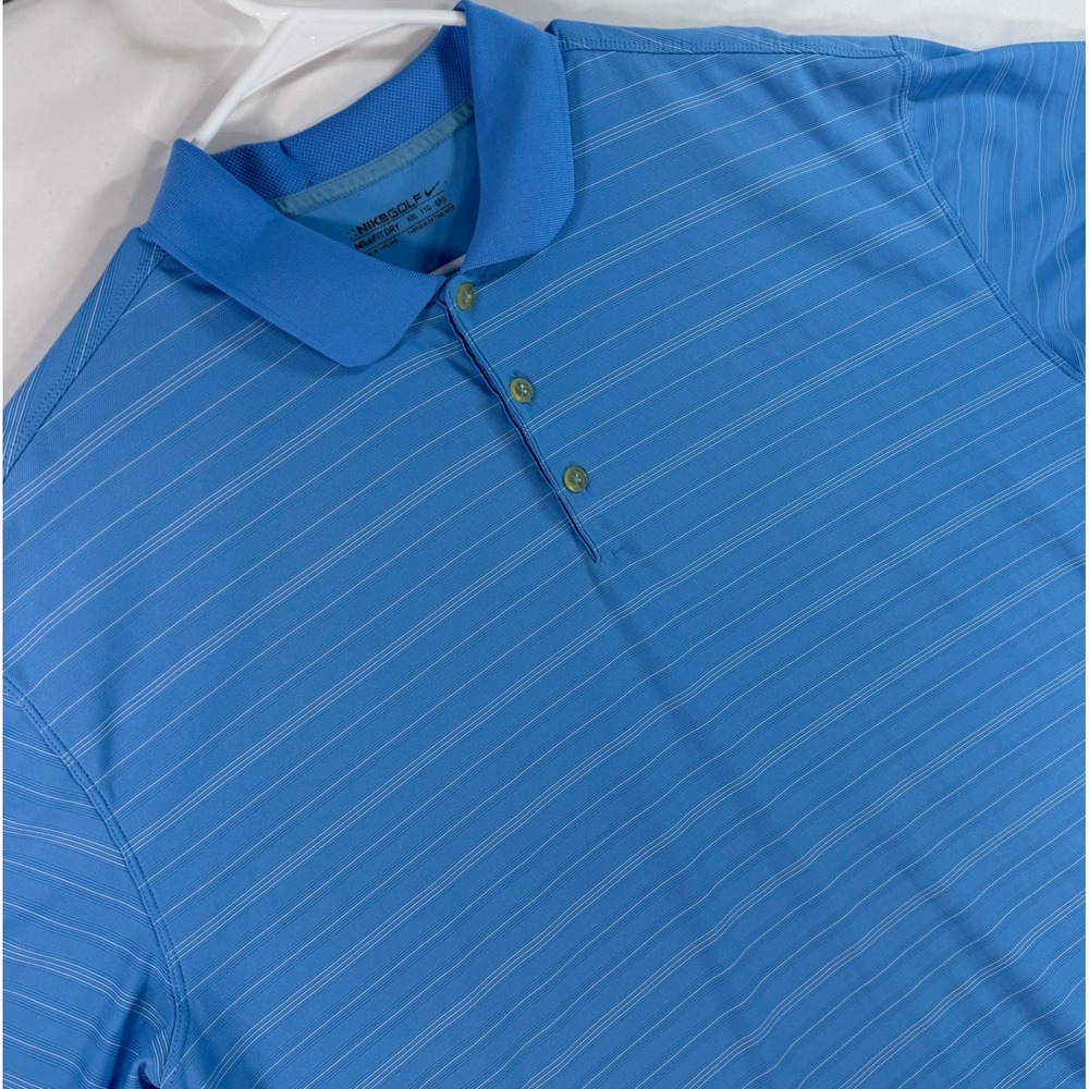 Nike Golf Dri-FIT Blue Striped Polo Shirt Mens XXL Performance Short Sleeve